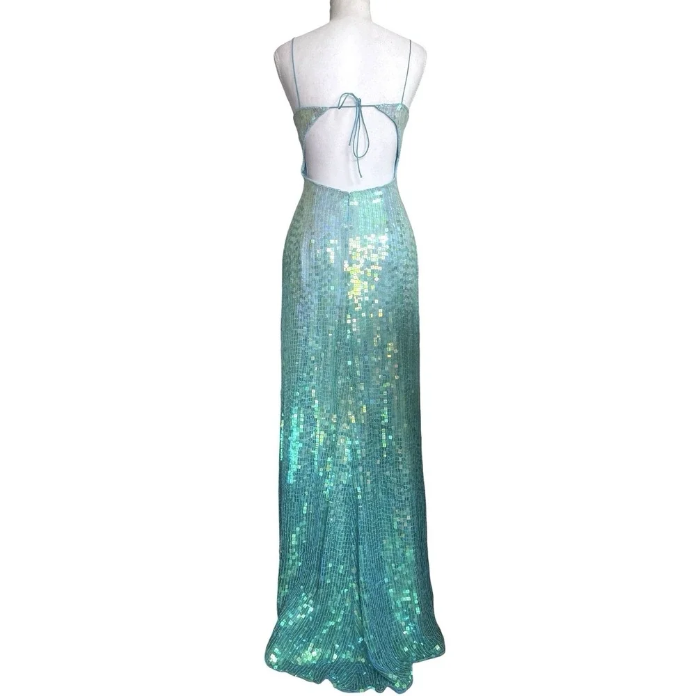 Vintage Cache Silk Beaded Ombré Sequins Iridescent Gown Mermaid Embellished Y2k - Picture 5 of 16